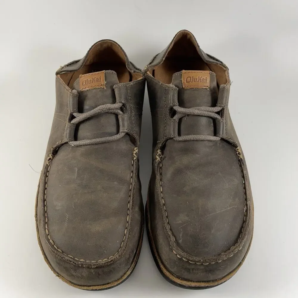 Olukai Shoes Ohana Lace Up Nubuck Leather Slip Ons Loafers Mens Size 8.5 Loafer